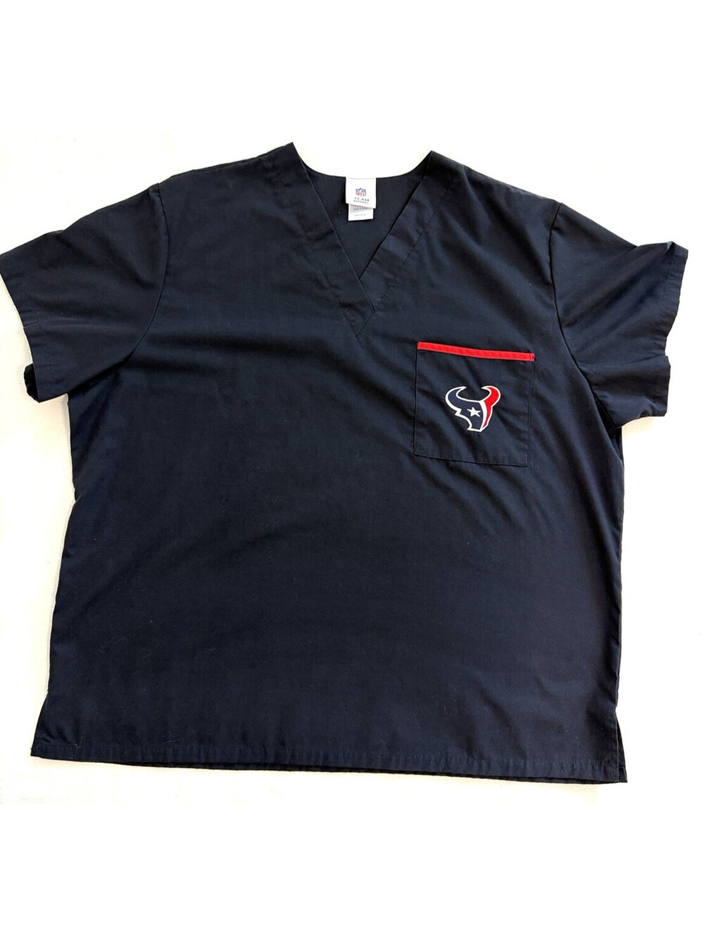 Houston Texans Scrub Top Mens Large Navy Blue NFL Team Apparel V-Neck Pocket